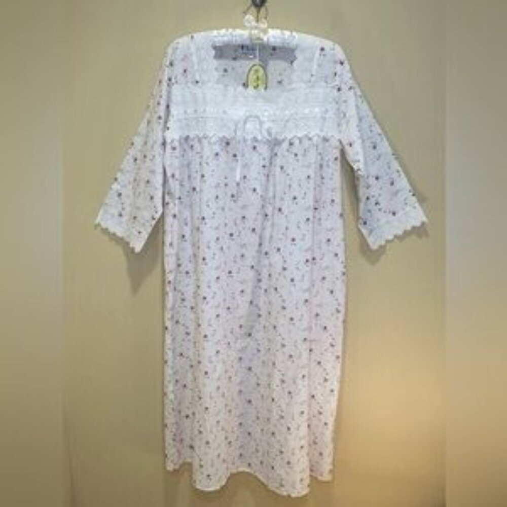 The 1 for U Vintage Rose Laura 3/4 Sleeve Cotton Nightgown Victorian Inspired M